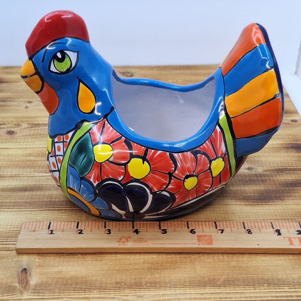 Beautiful Talavera Mexican Chicken Pottery Planter Colorful - Picture 10 of 11